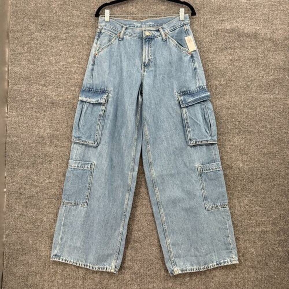 Old Navy Womens Baggy Wide Leg Cargo Jeans Size 4 Mid Rise Cotton Skater Y2K New